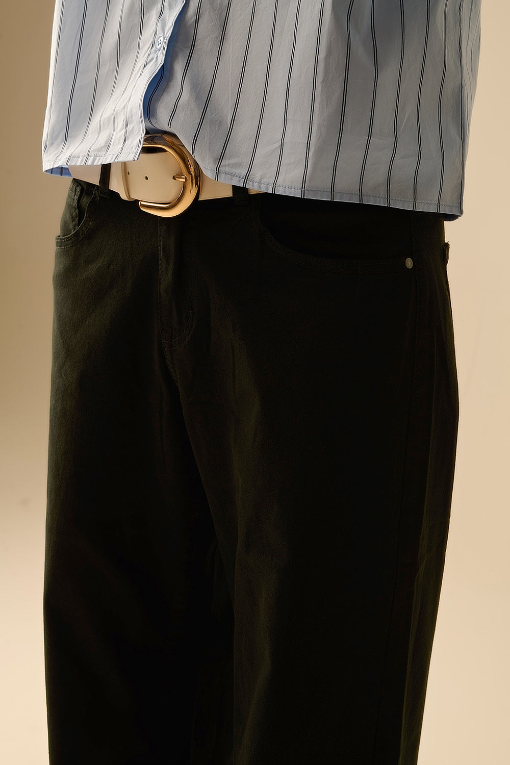 Pantaloni Neri Dritti a Gamba Larga
