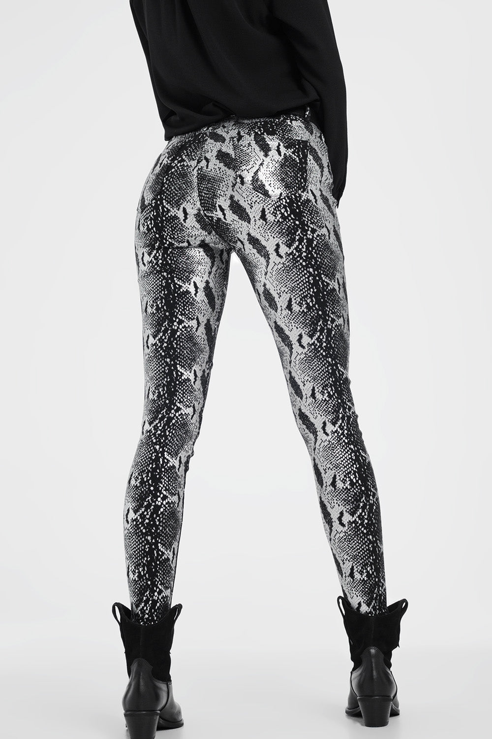 Pantaloni neri slim animalier