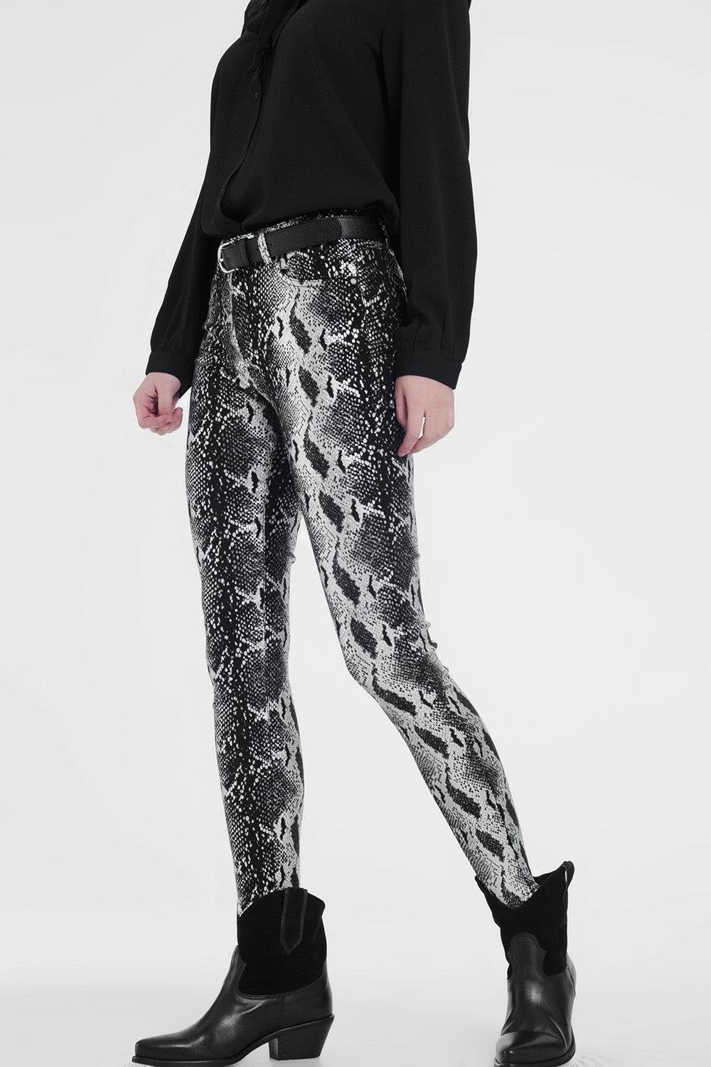 Pantaloni neri slim animalier