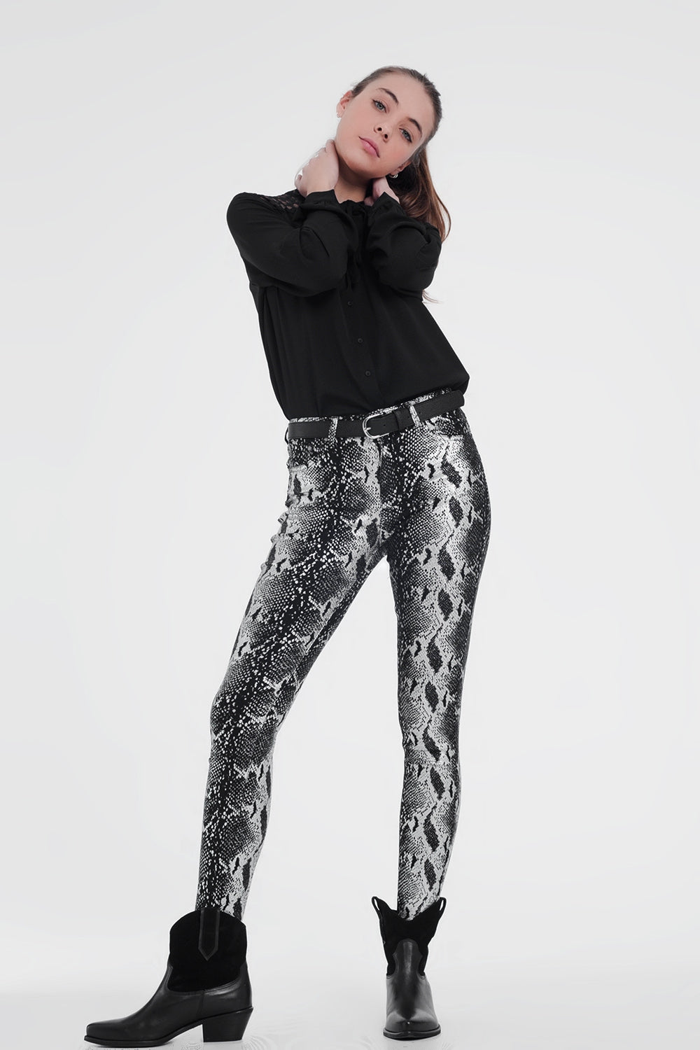 Pantaloni neri slim animalier