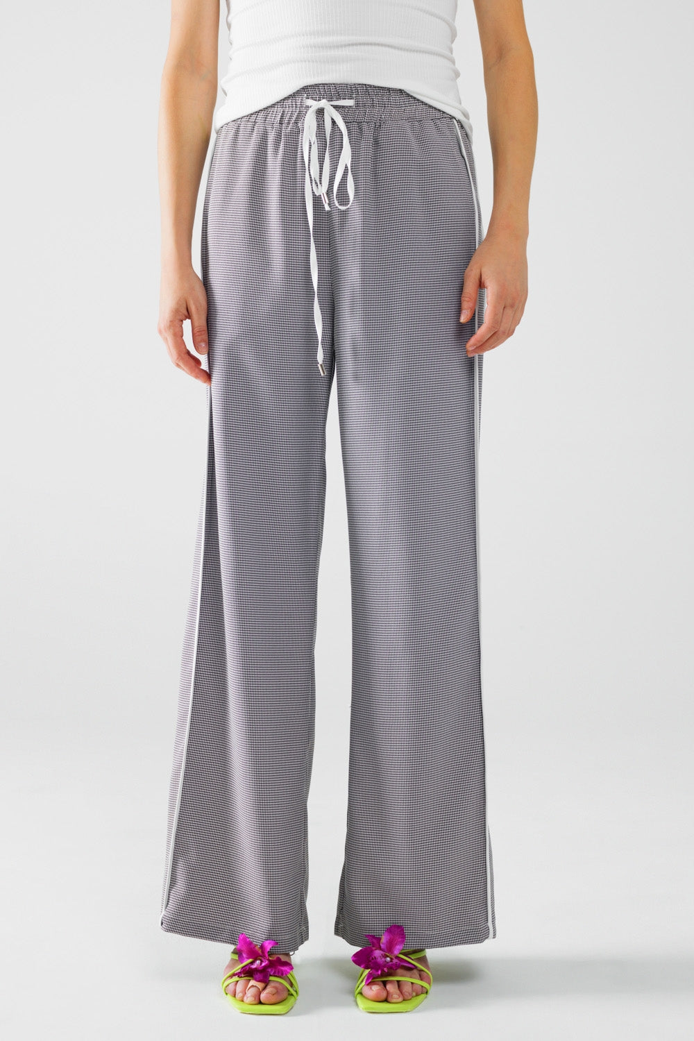 Pantaloni palazzo in percalle bianche e nere con coulisse