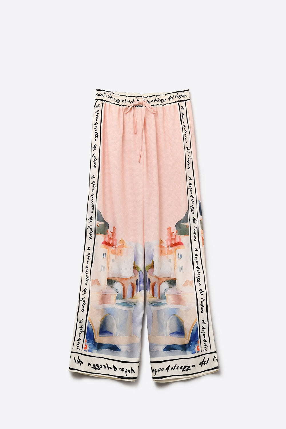 Q2 Pantaloni rosa con stampa acquerello estivo