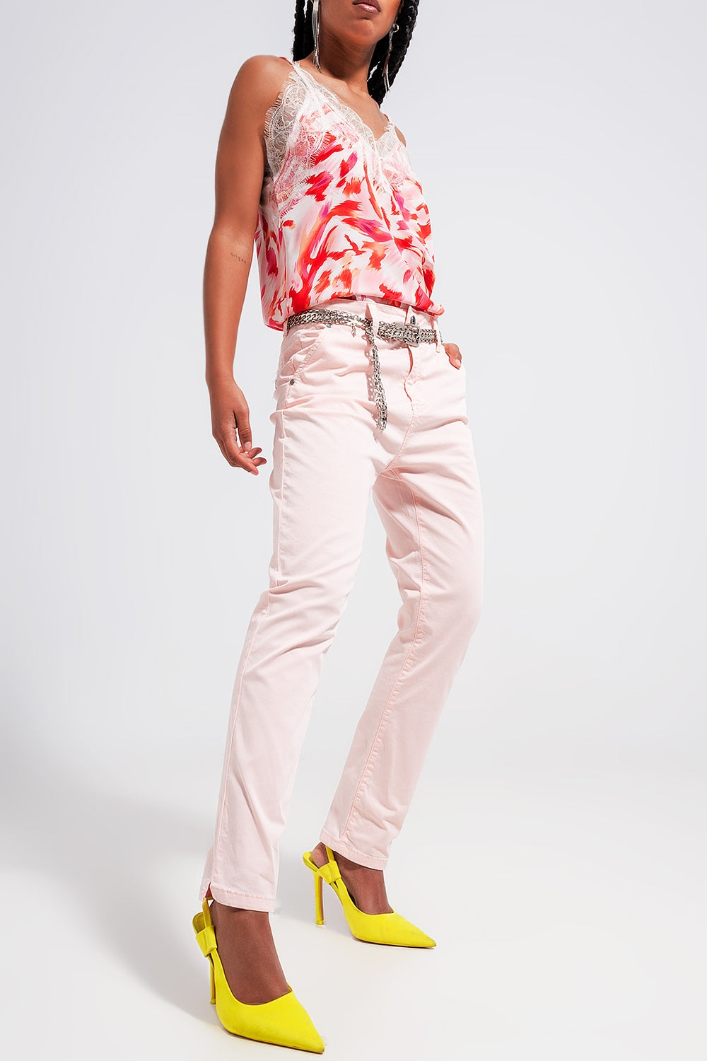 Pantaloni rosa in misto cotone