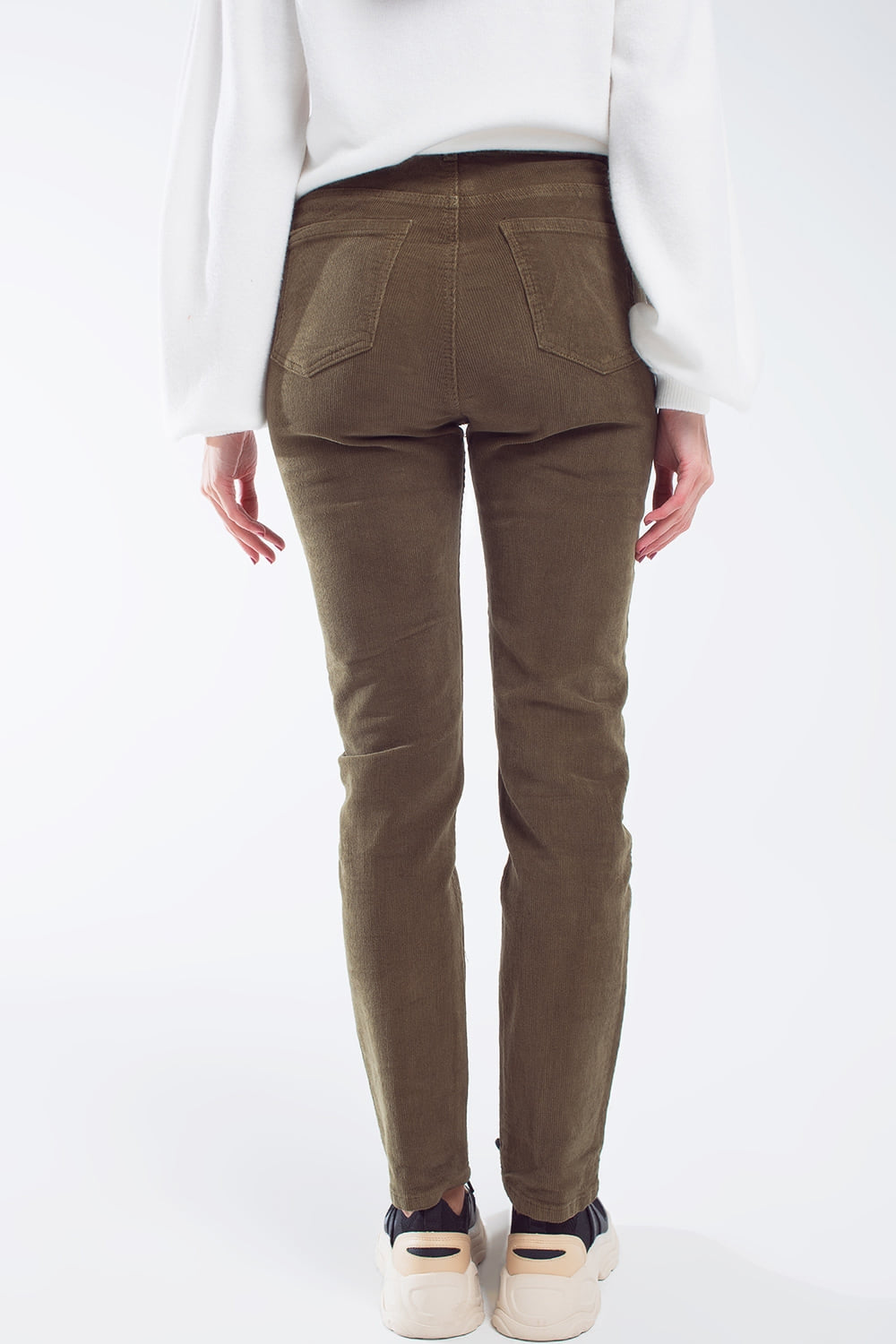 Pantaloni skinny di velluto a coste verde oliva