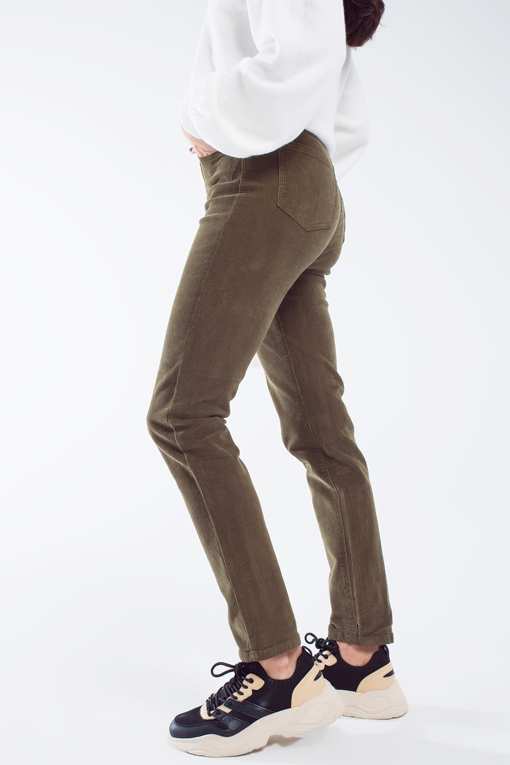 Pantaloni skinny di velluto a coste verde oliva