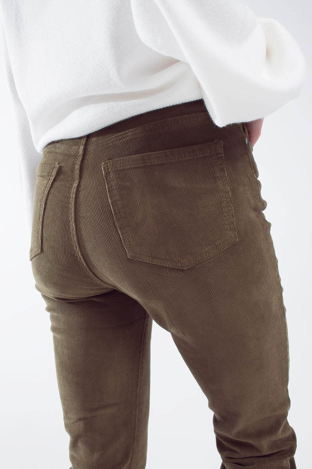 Pantaloni skinny di velluto a coste verde oliva