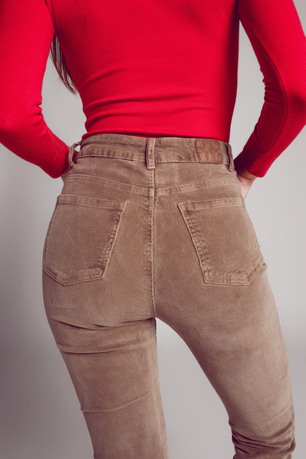 Pantaloni skinny di velluto in cotone beige