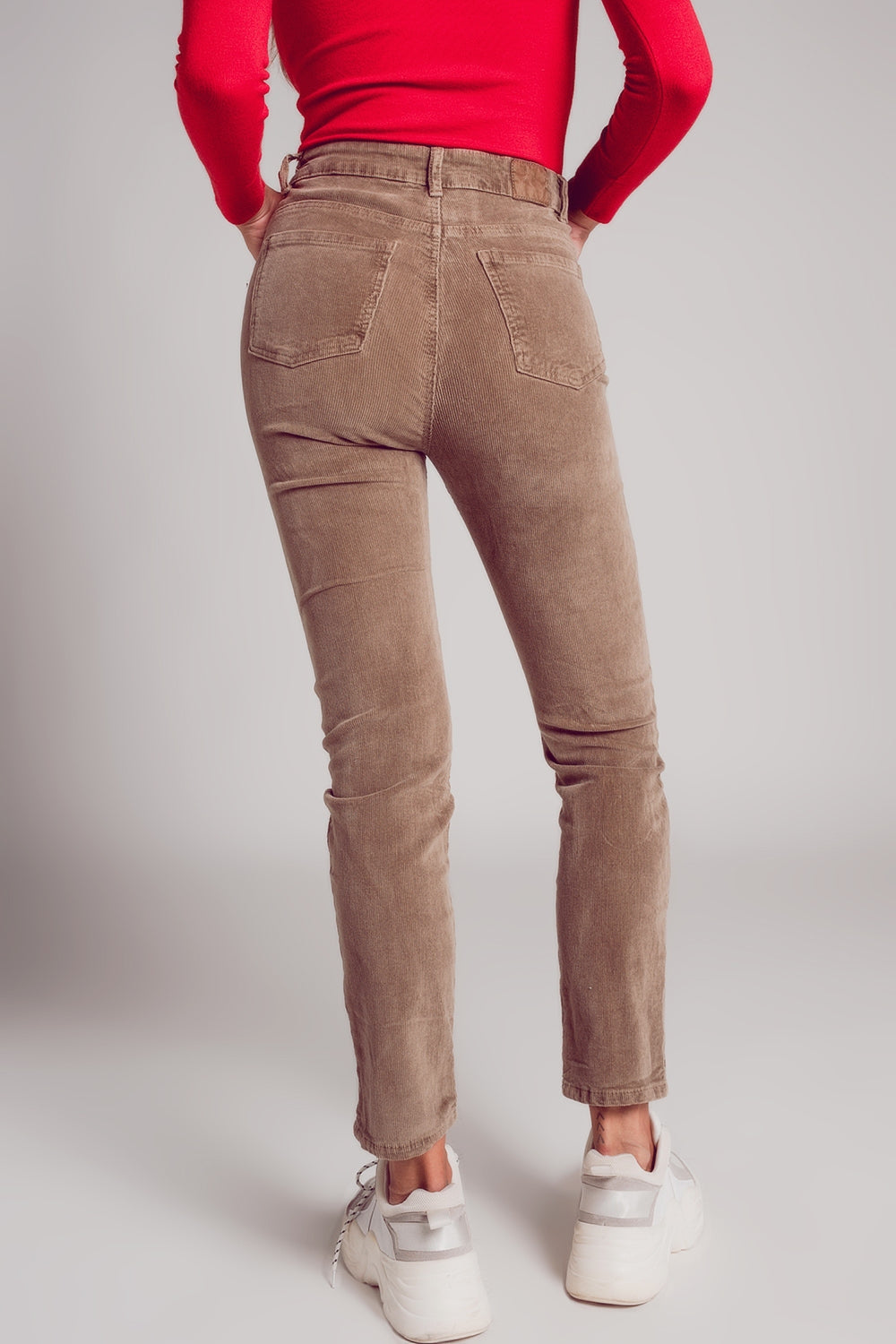 Pantaloni skinny di velluto in cotone beige
