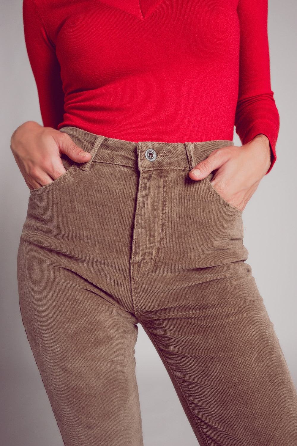 Pantaloni skinny di velluto in cotone beige