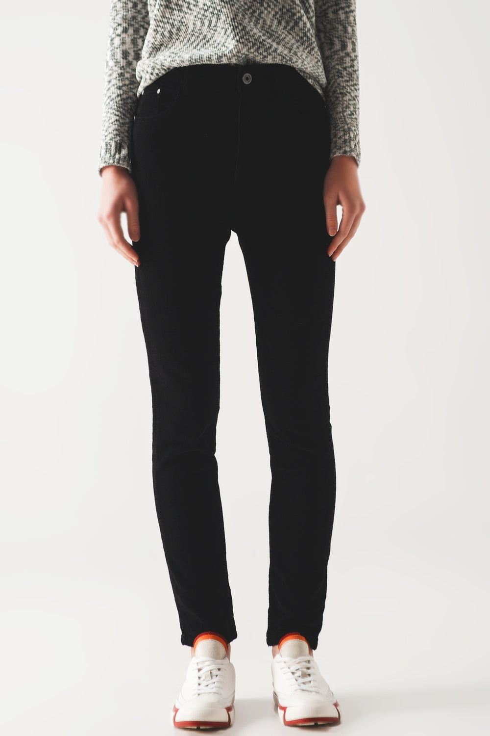 Pantaloni skinny di velluto in cotone nero