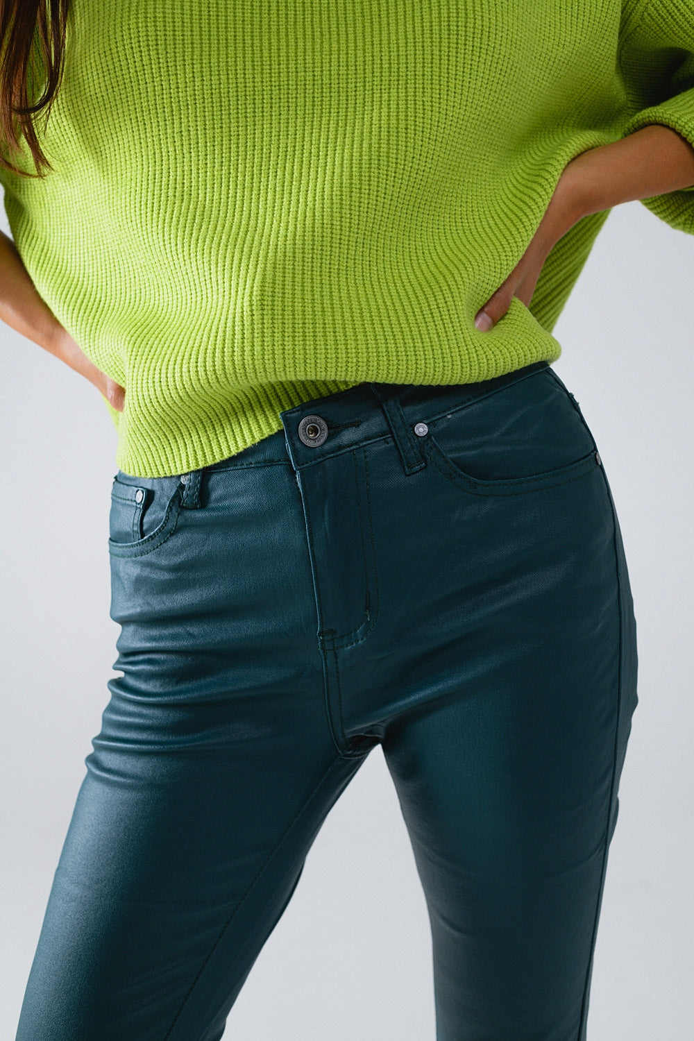Pantaloni skinny in ecopelle verde scuro
