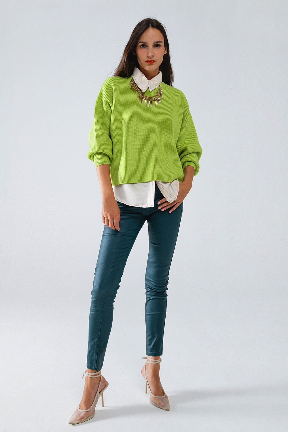 Pantaloni skinny in ecopelle verde scuro