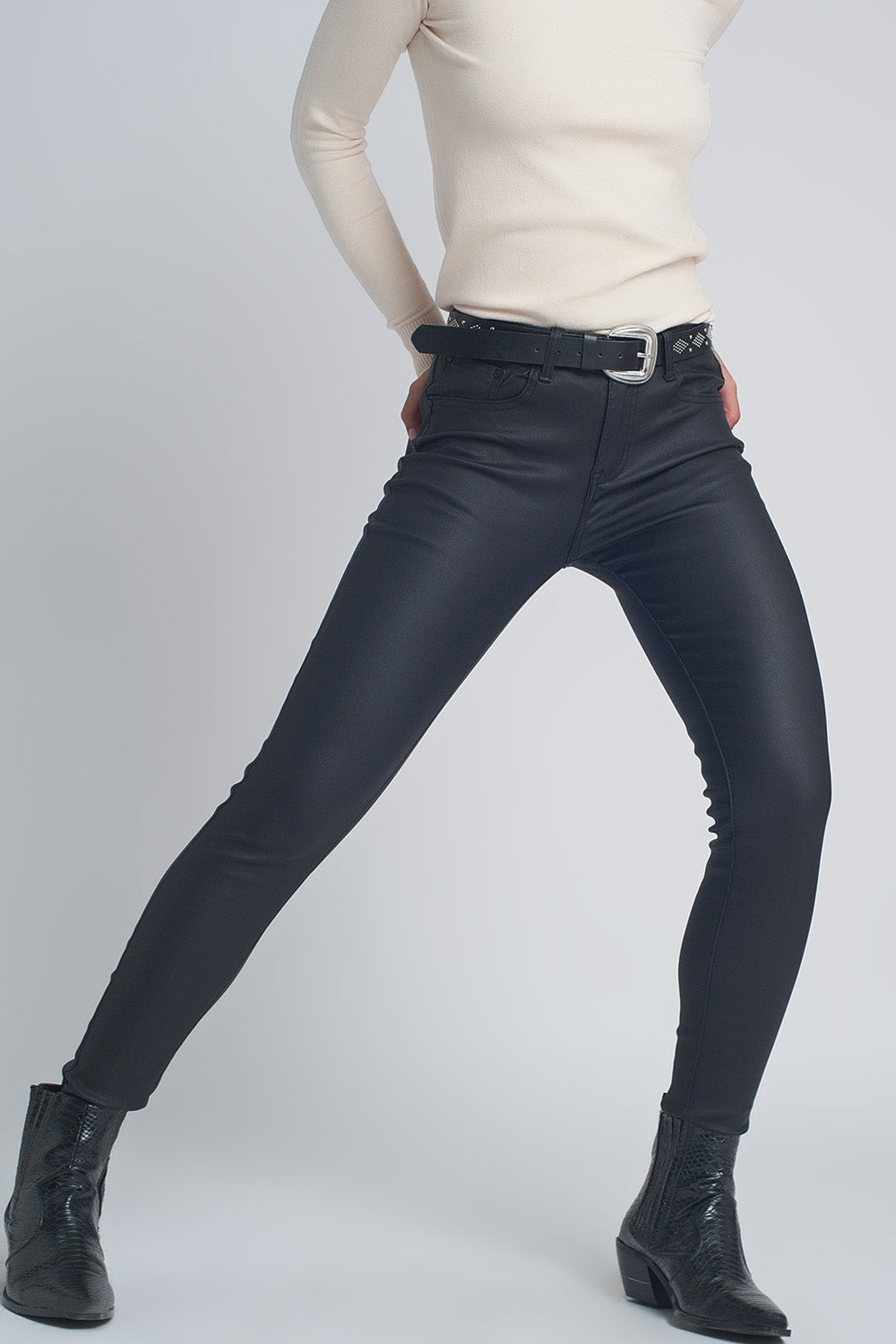 Pantaloni stretti nero effetto pelle