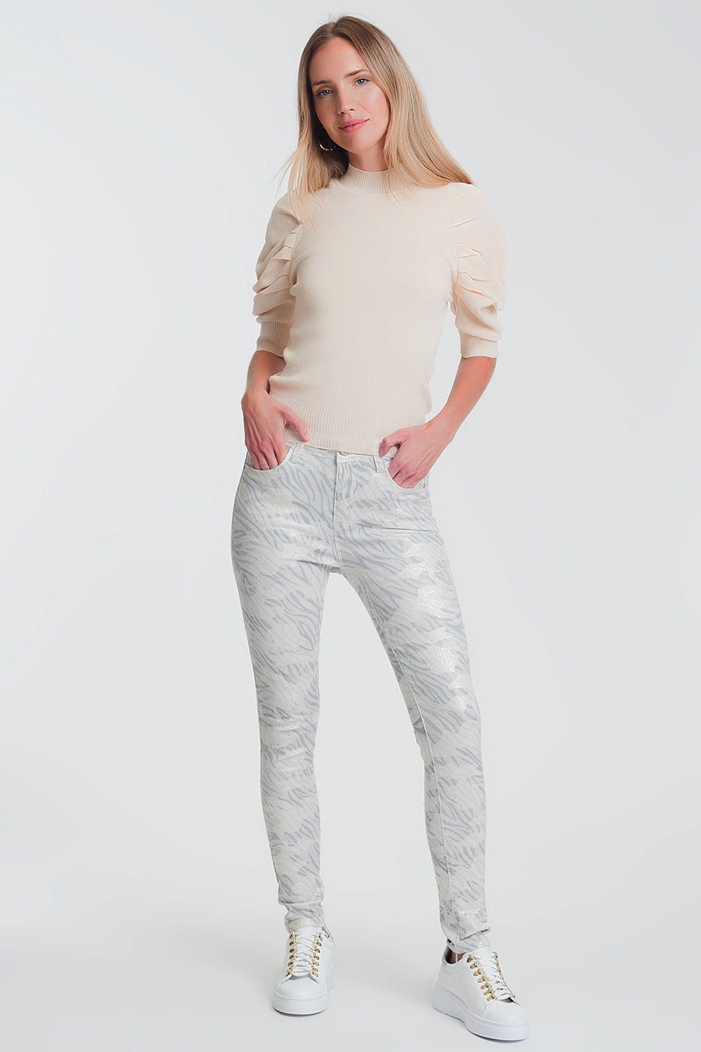 Pantaloni super skinny con ghette mimetici