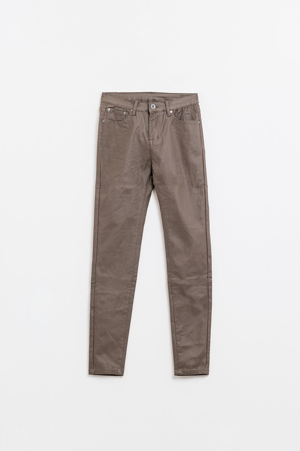 Pantaloni super skinny in ecopelle beige