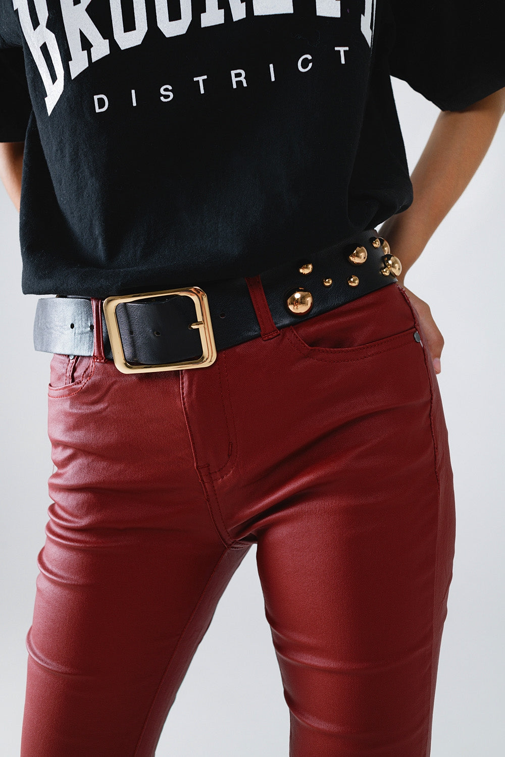 Pantaloni super skinny in ecopelle bordeaux