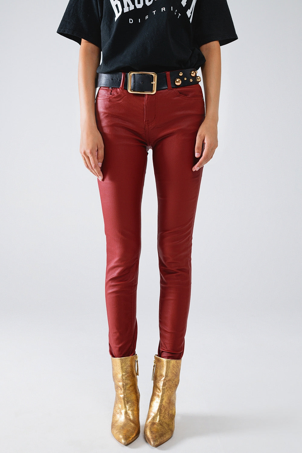 Q2 Pantaloni super skinny in ecopelle bordeaux