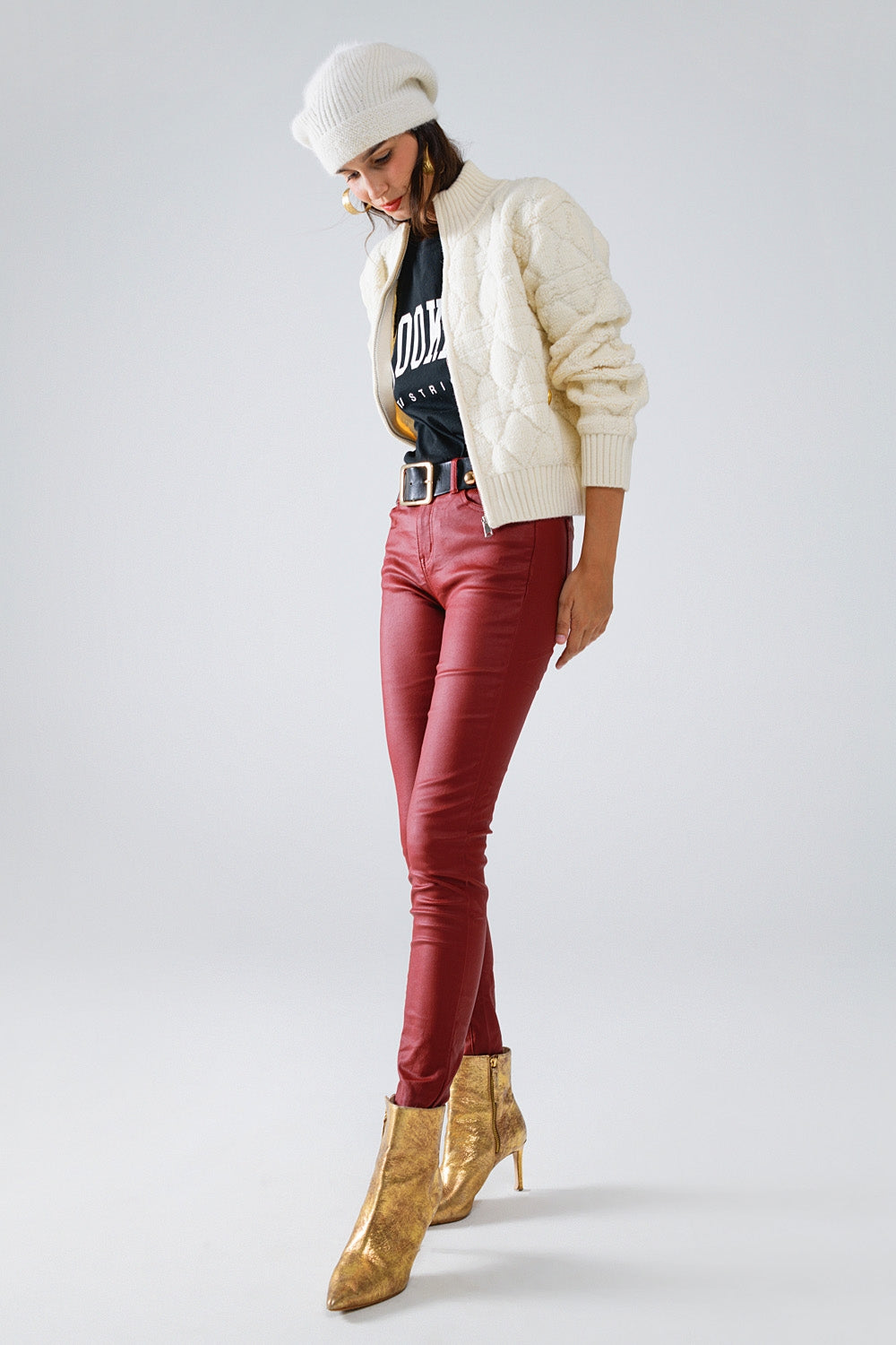 Pantaloni super skinny in ecopelle bordeaux