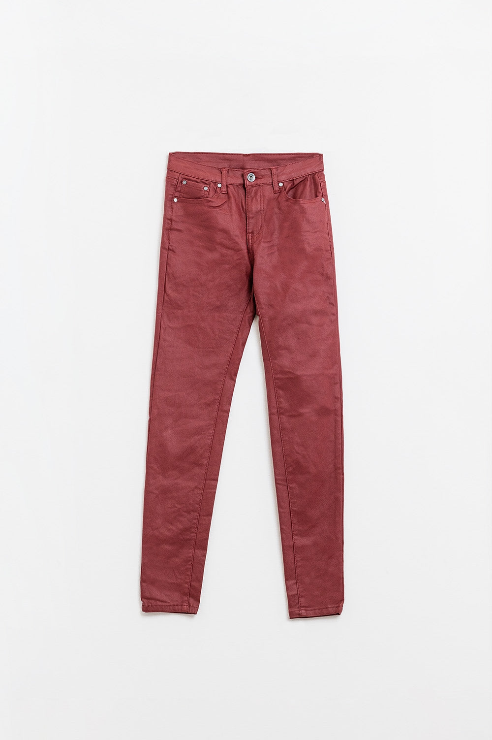 Pantaloni super skinny in ecopelle bordeaux