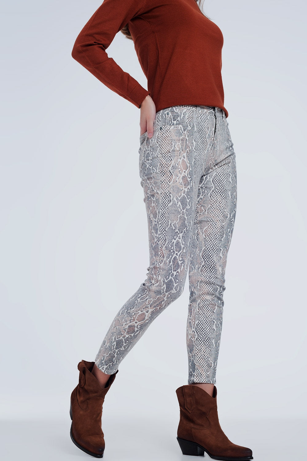 Pantaloni testurizzati pitonati beige