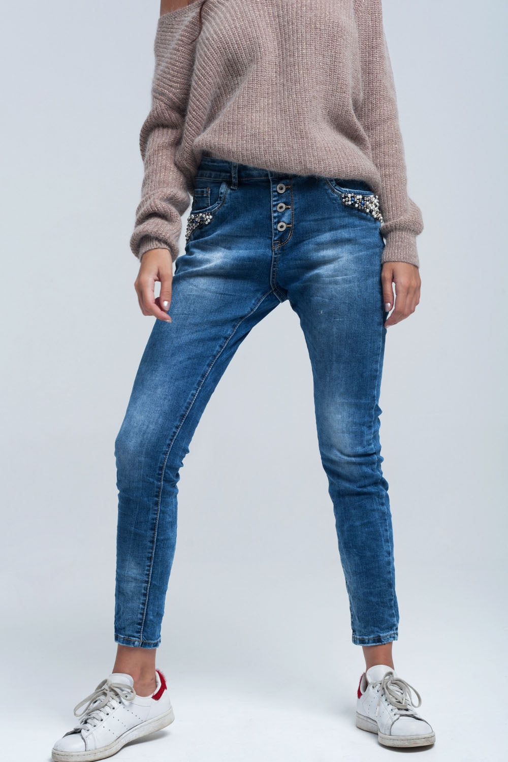 Perlini blu boyfriend dettagliati