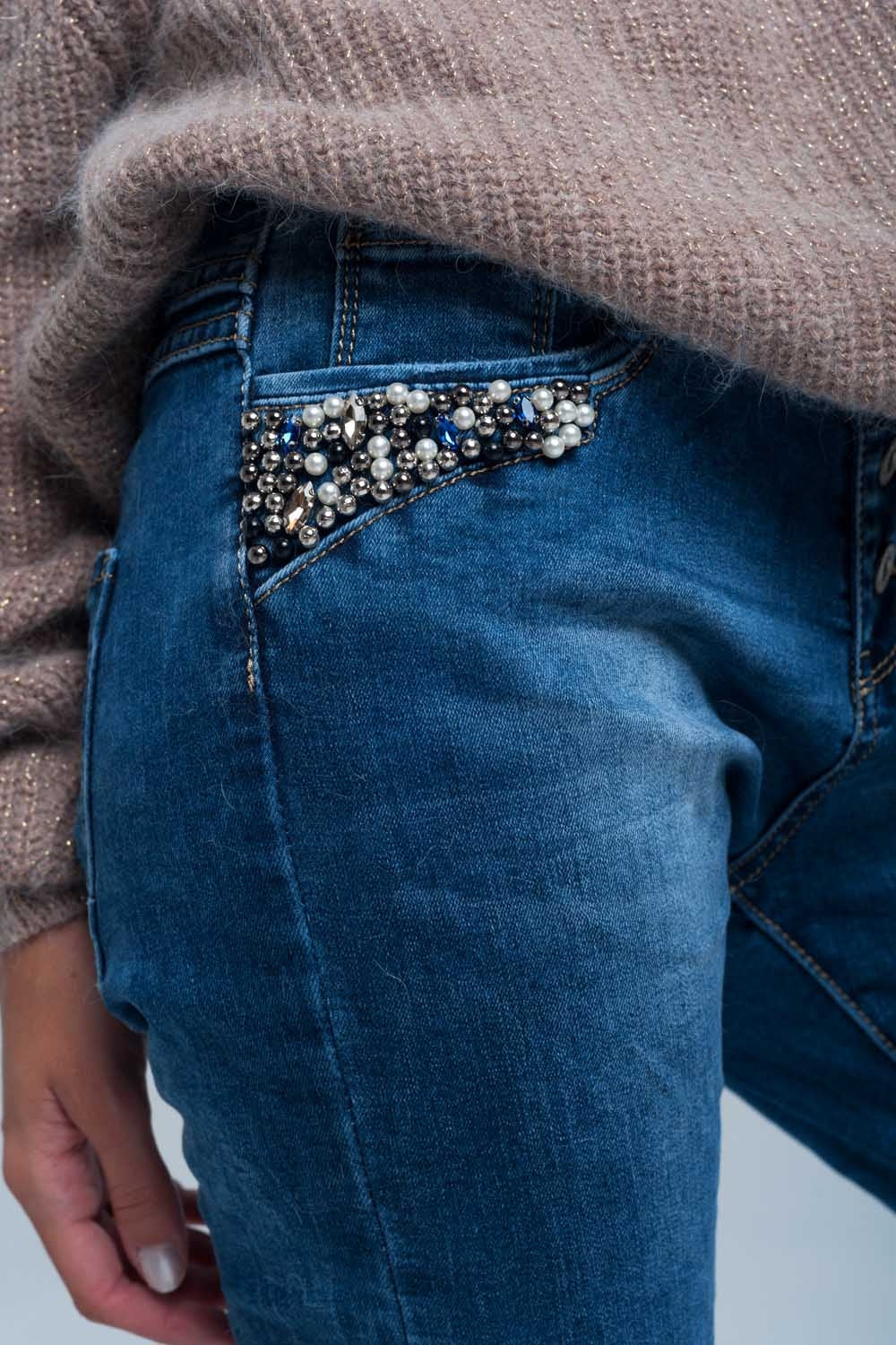Perlini blu boyfriend dettagliati