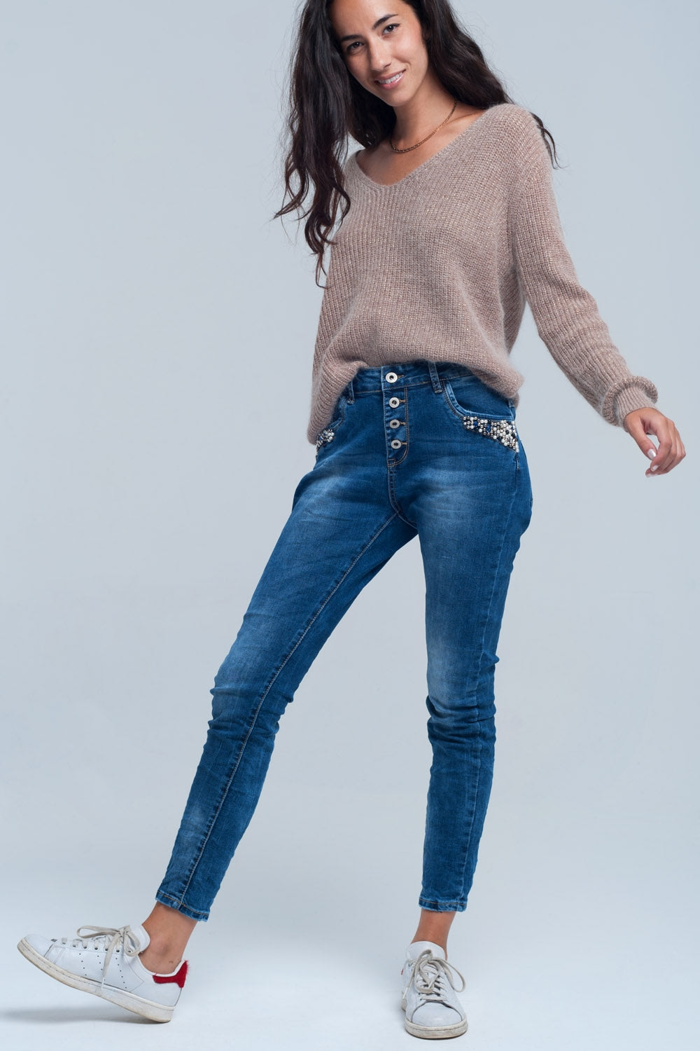 Perlini blu boyfriend dettagliati