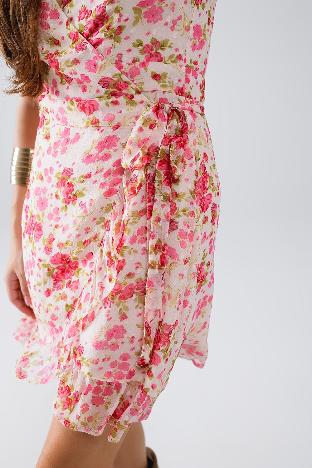Plumetti - Vestito corto a portafoglio con stampa floreale rosa