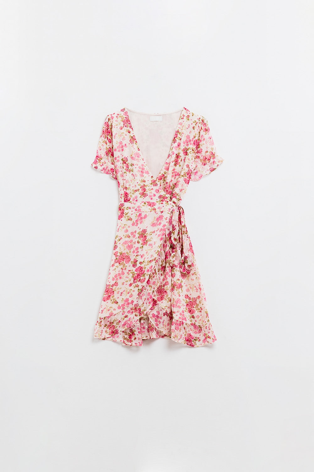 Plumetti - Vestito corto a portafoglio con stampa floreale rosa