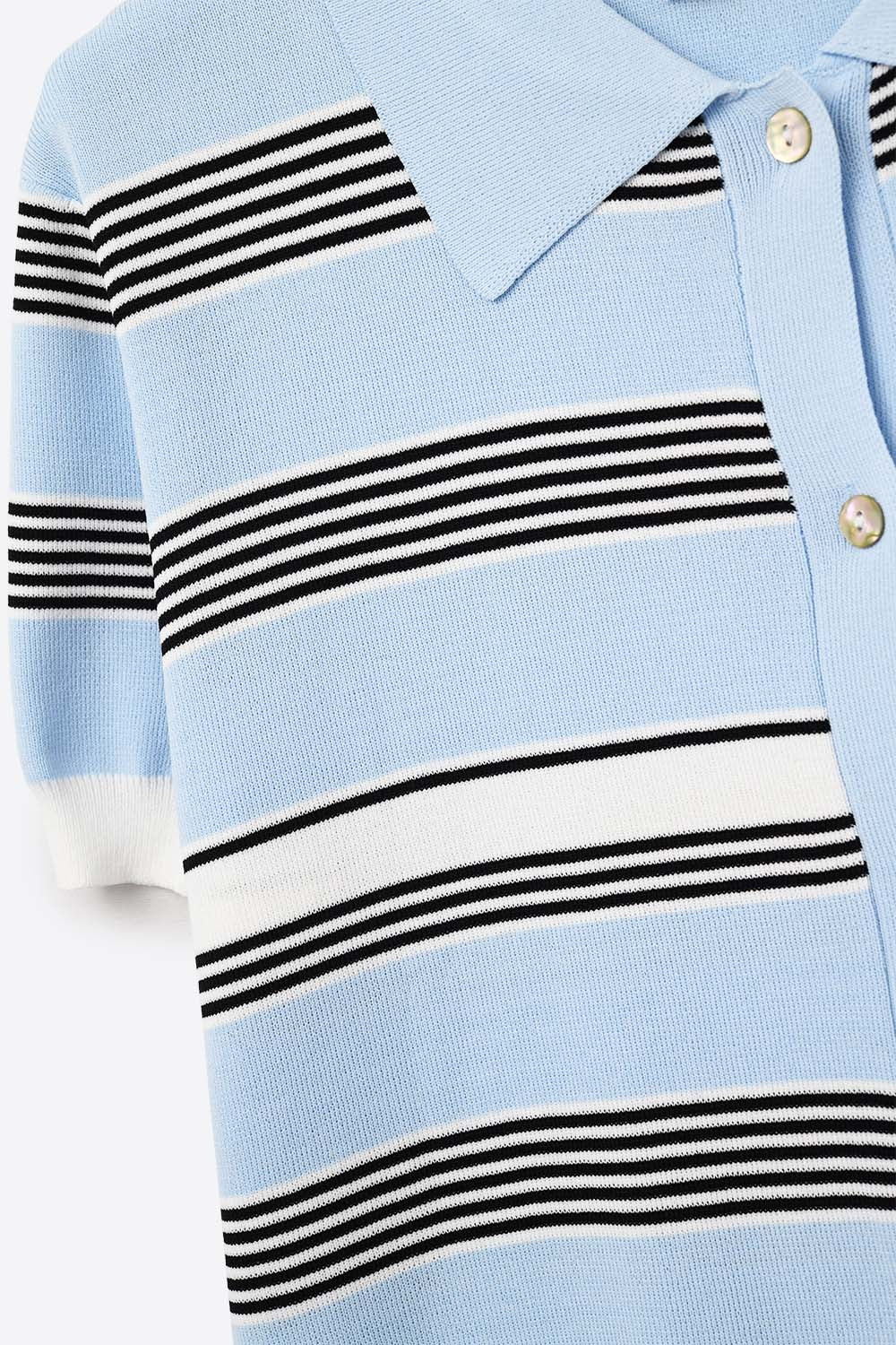 Polo a righe blu baby con bottoni