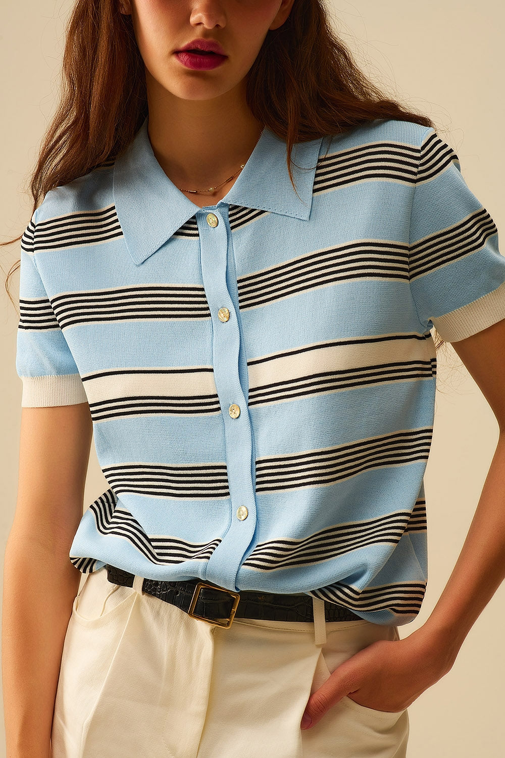 Polo a righe blu baby con bottoni