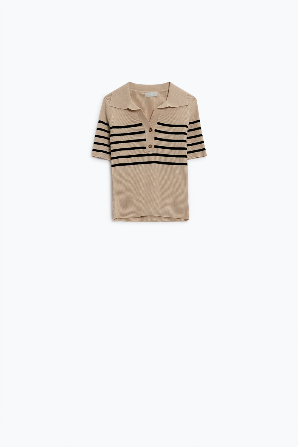 Polo a righe con bottoni in beige