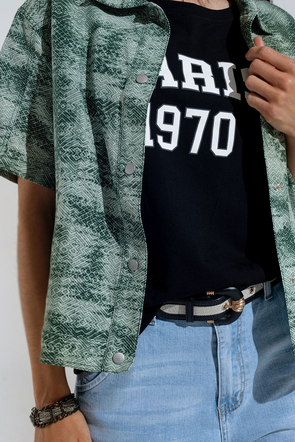 Polo button up in verde tie dye