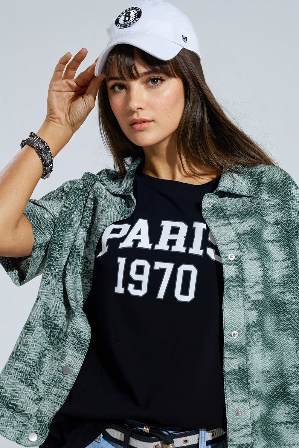 Polo button up in verde tie dye