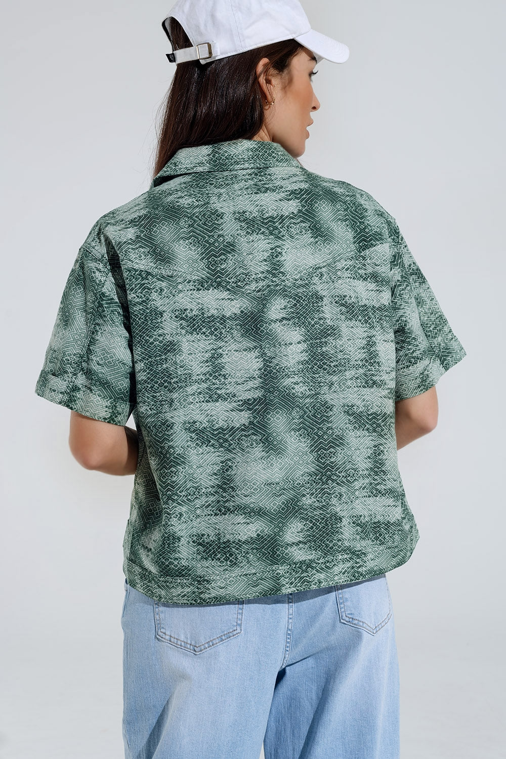 Polo button up in verde tie dye