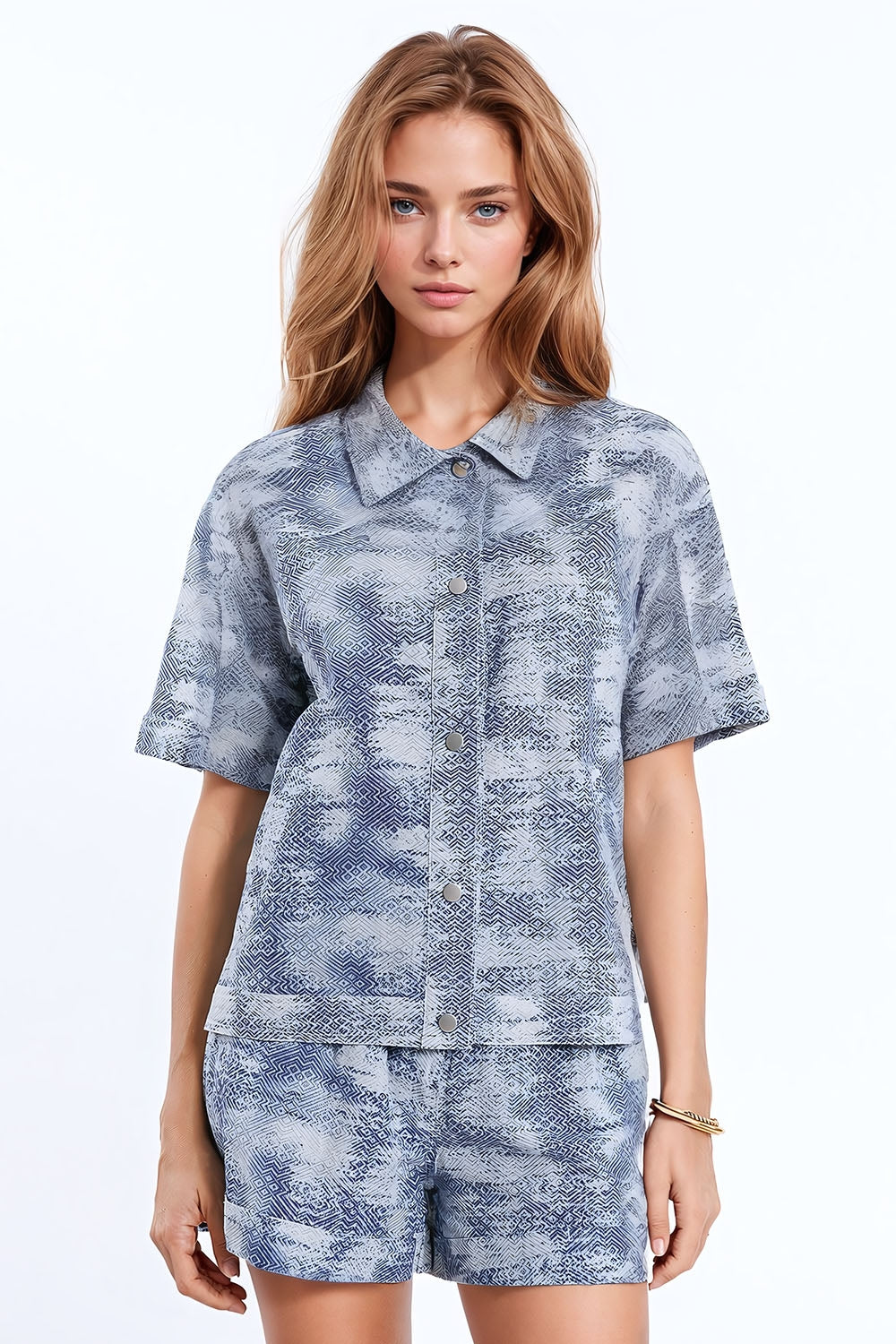 Q2 Polo con bottoni in blu Tie Dye