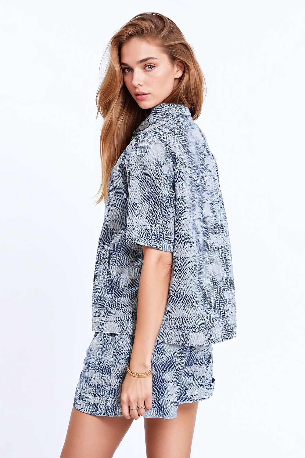 Polo con bottoni in blu Tie Dye