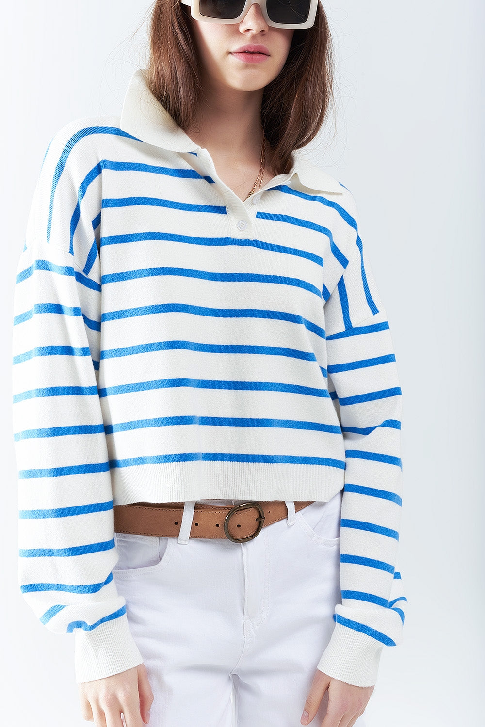 Q2 polo in maglia morbida a righe blu