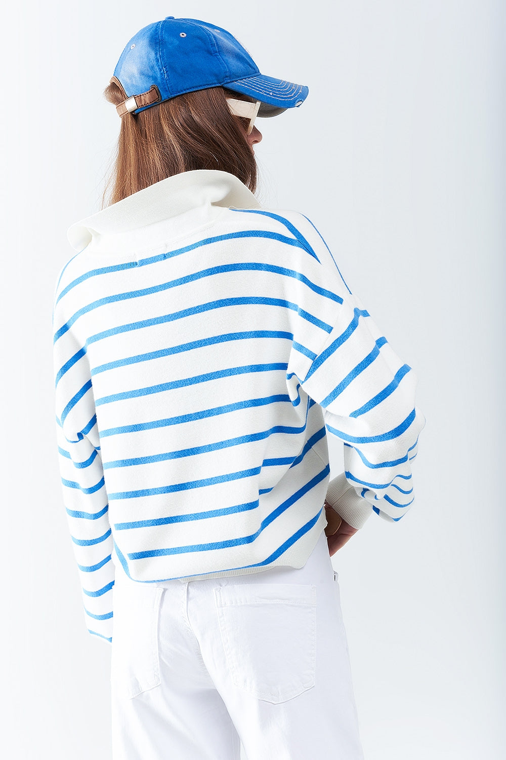 polo in maglia morbida a righe blu