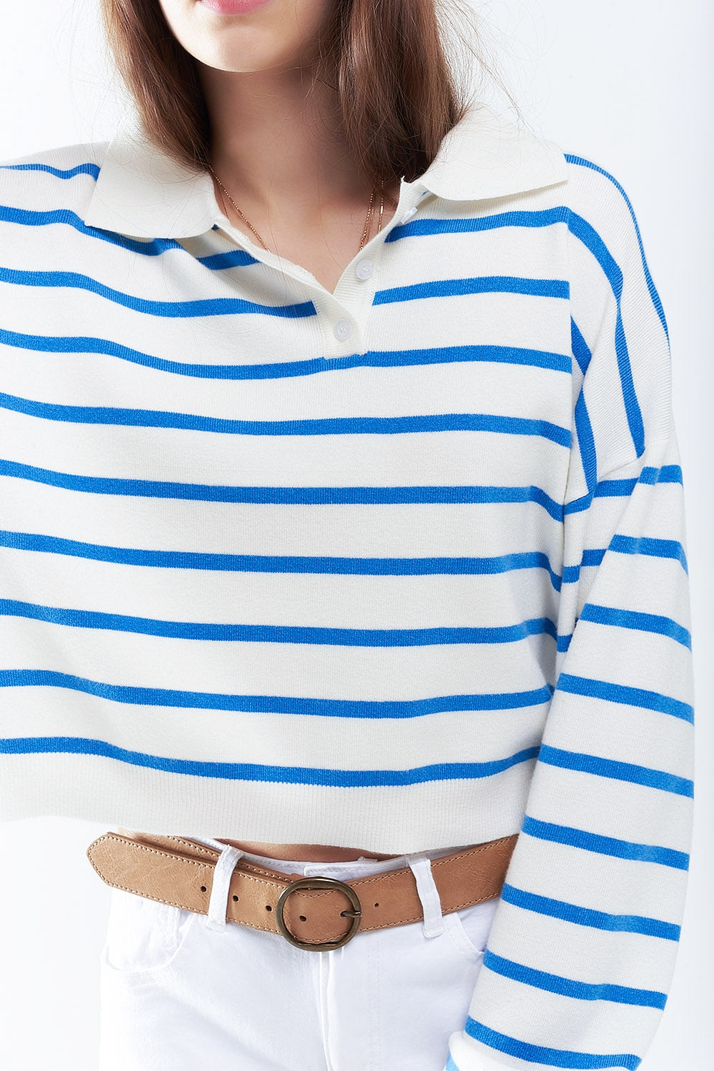 polo in maglia morbida a righe blu