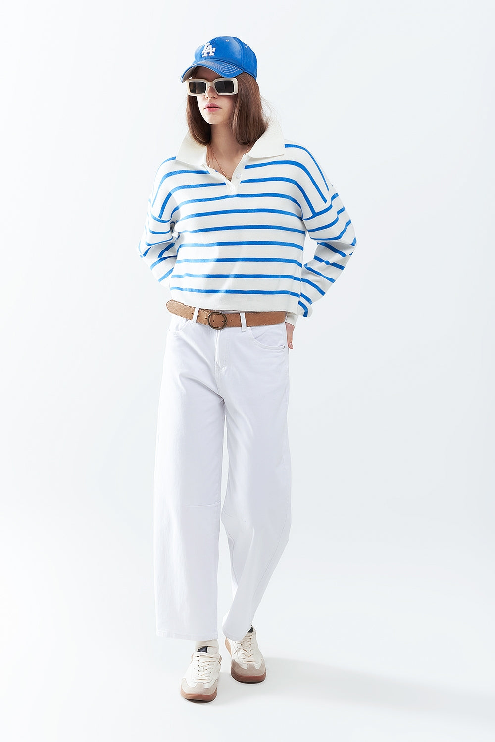 polo in maglia morbida a righe blu