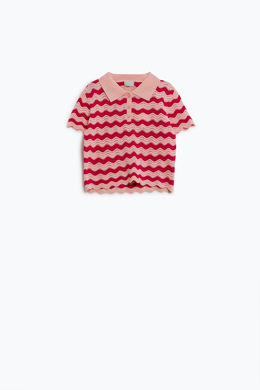 Polo rosa con righe ondulate fucsia