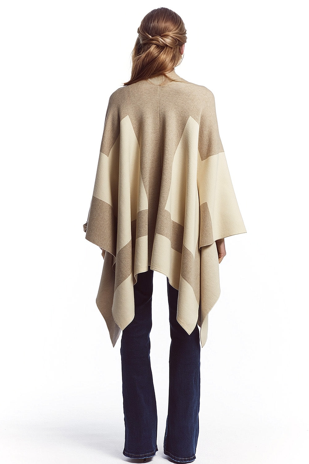 Poncho asimmetrico in marrone chiaro e scuro