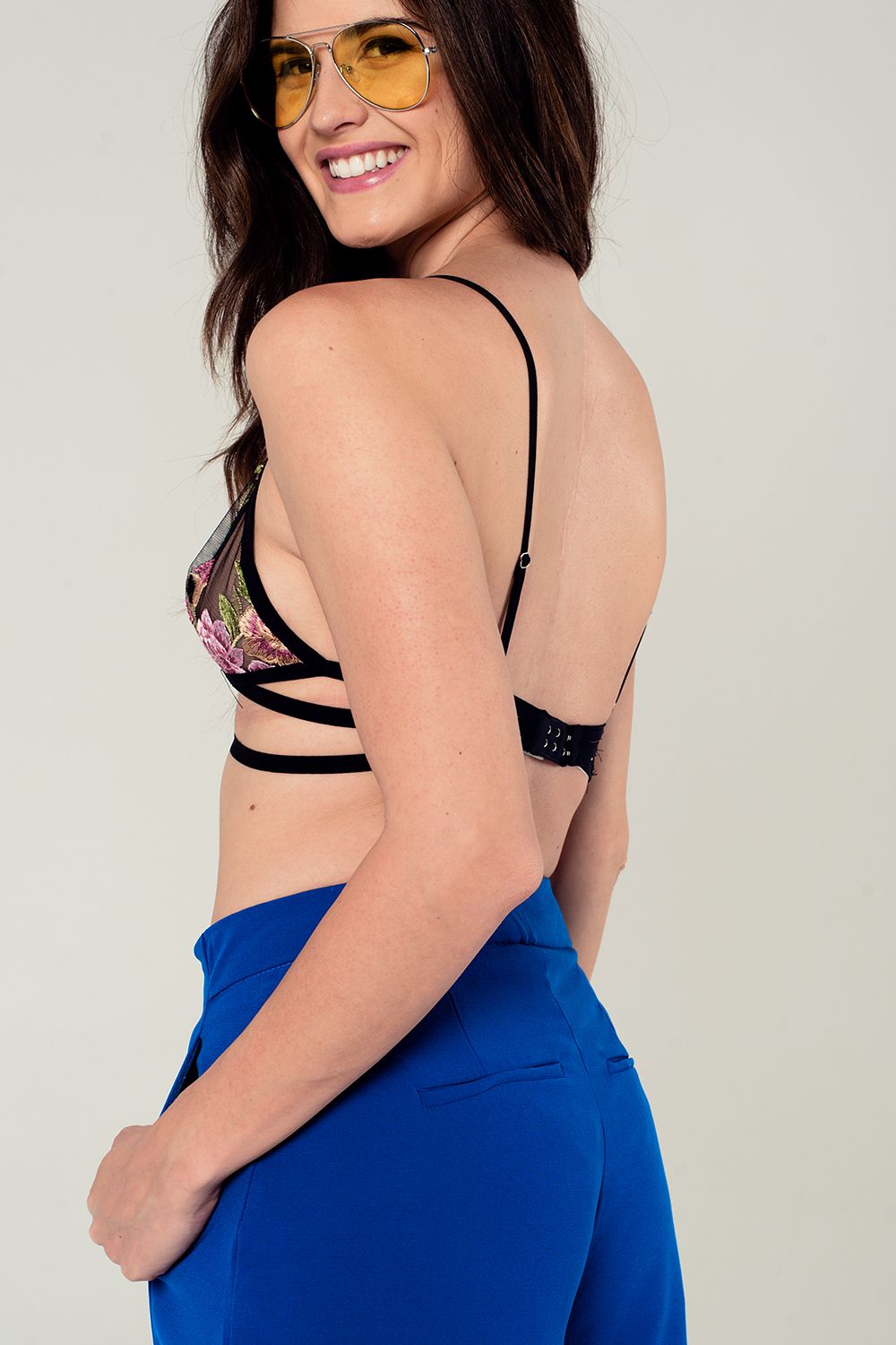 Reggiseno triangolo nero con fiori