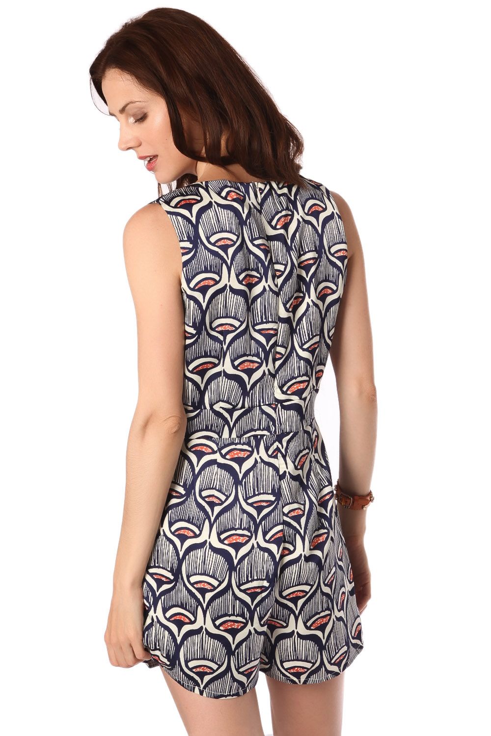 Salopette corta stampata in seta blu navy