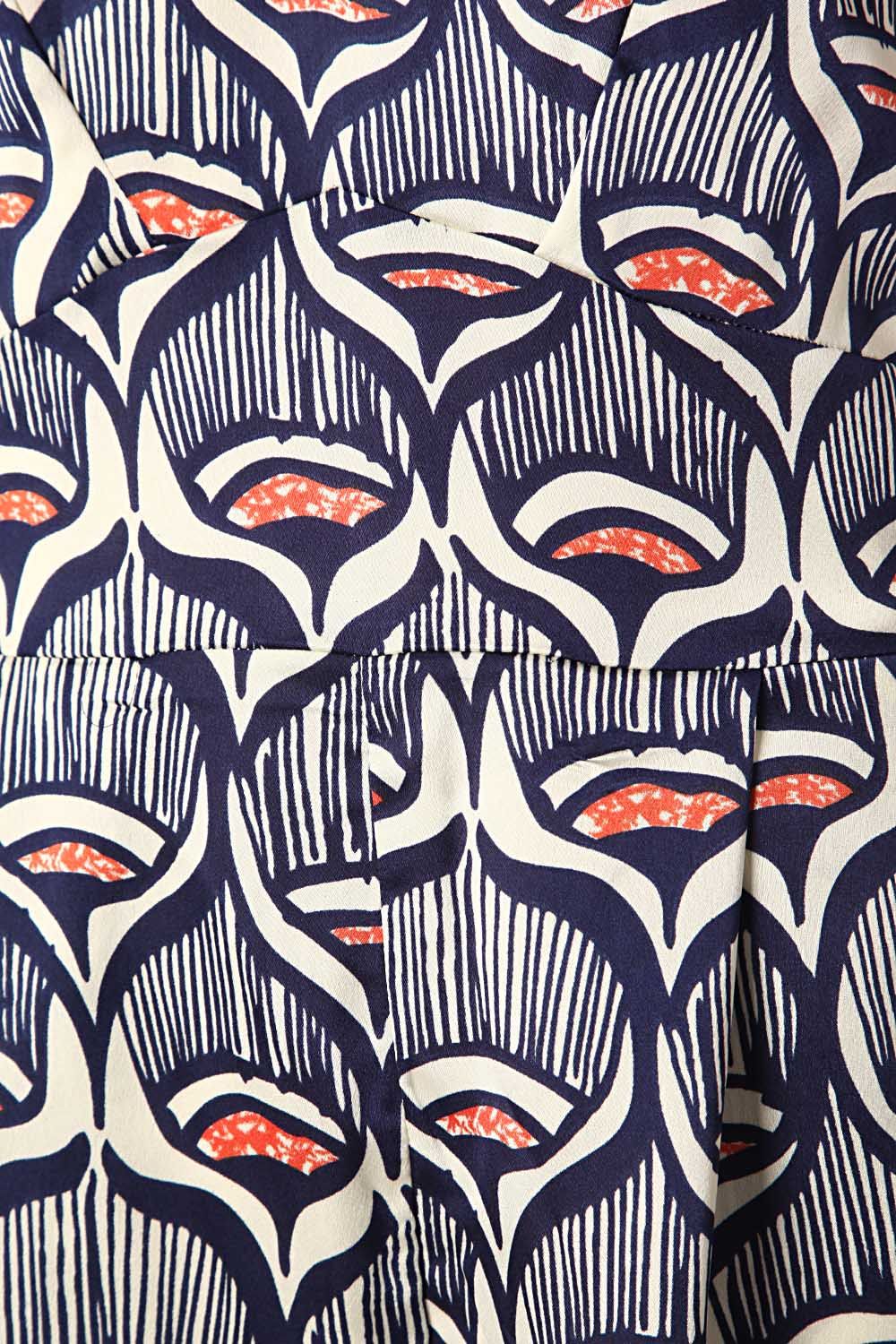 Salopette corta stampata in seta blu navy