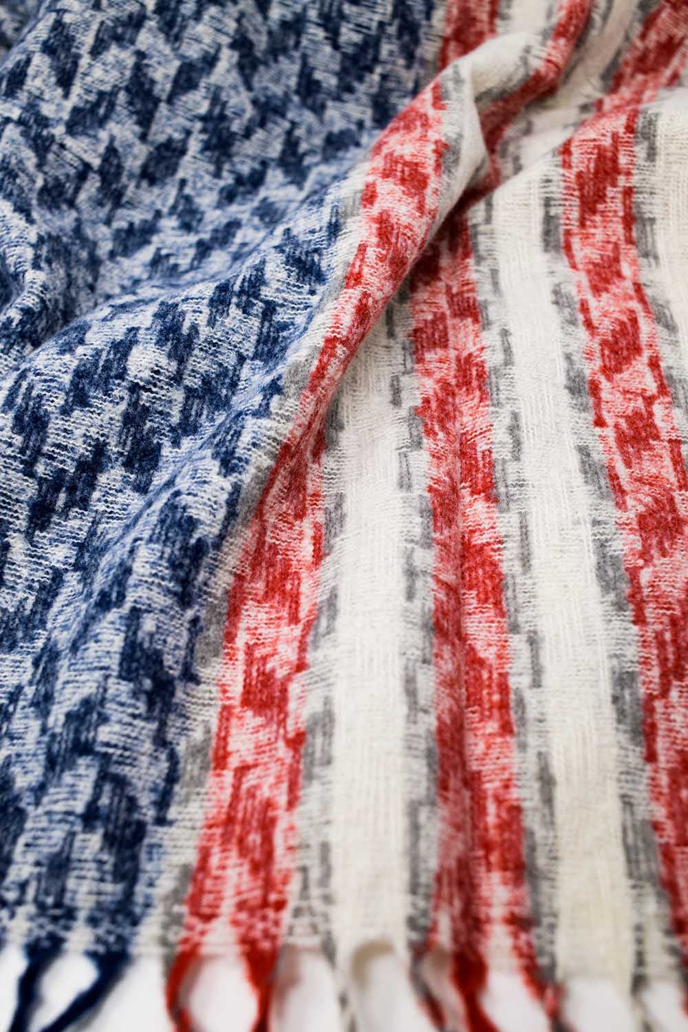 Sciarpa in stile americano Houndstooth in bianco rosso e blu