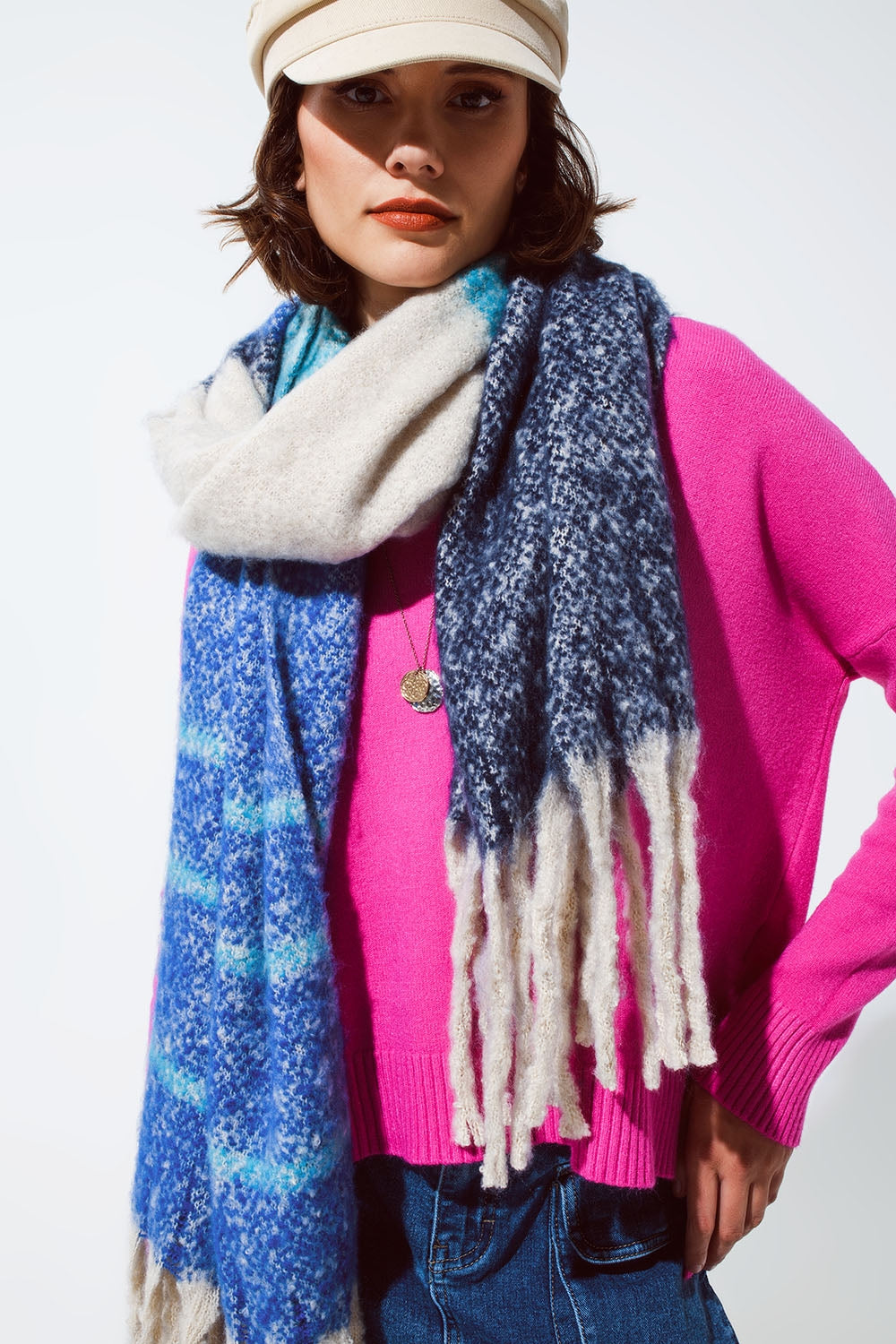 Sciarpa voluminosa con righe blu