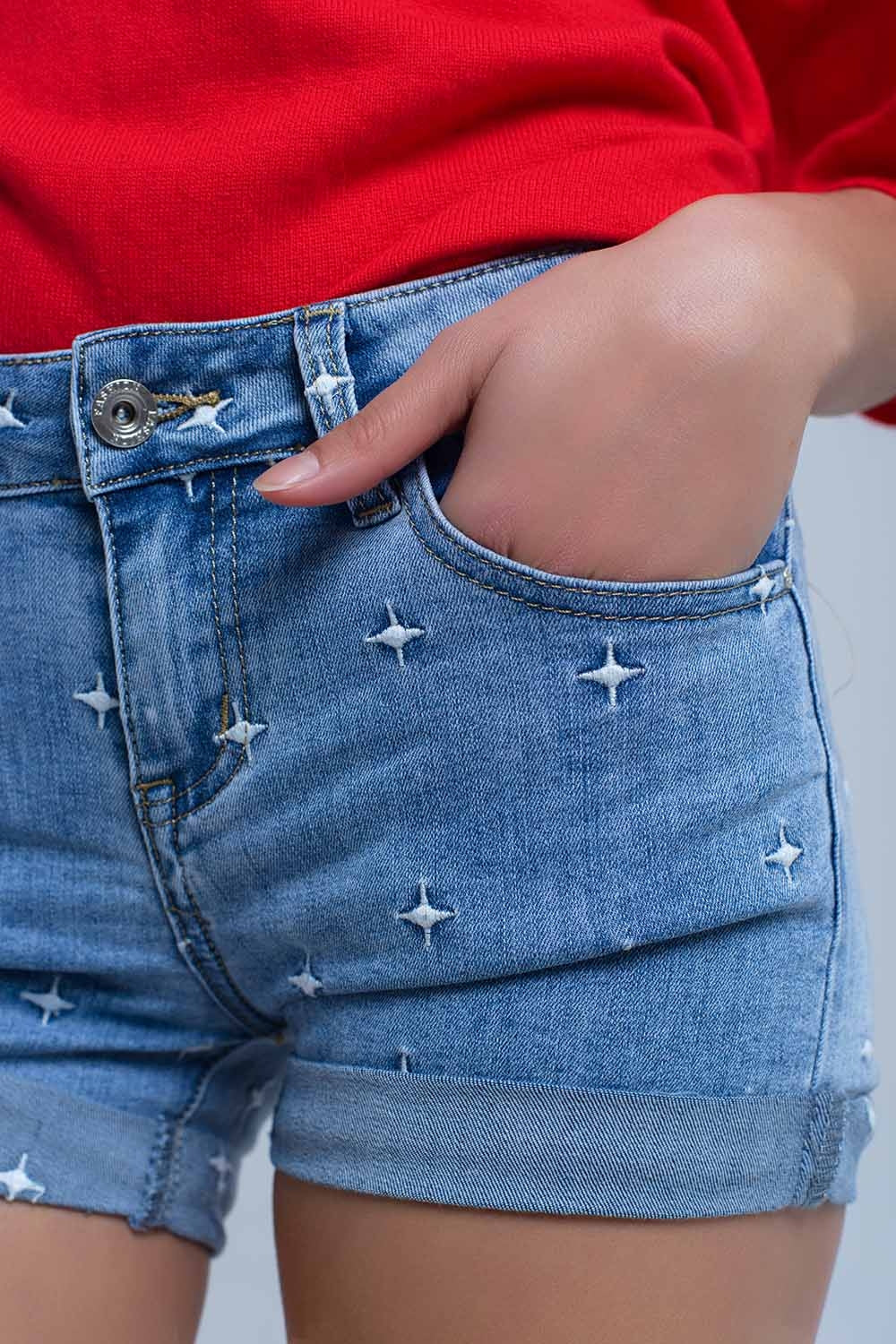Shorts in denim con dettaglio a stelle