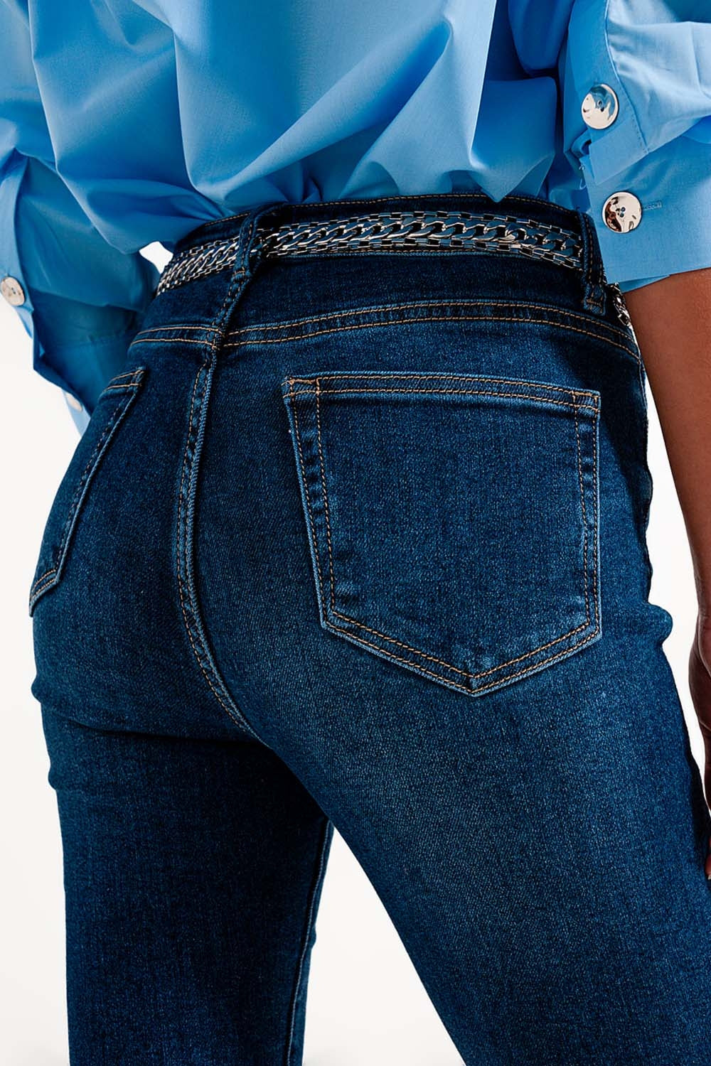 skinny jeans a vita alta lavaggio scuro e risvolti